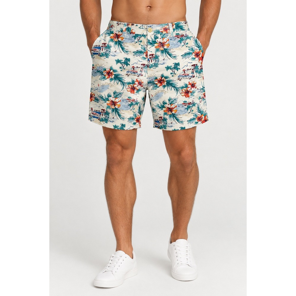 Tommy Hilfiger Mens 32 Tropical Hawaiian Chino Shorts Floral Beach Scenic Cotton